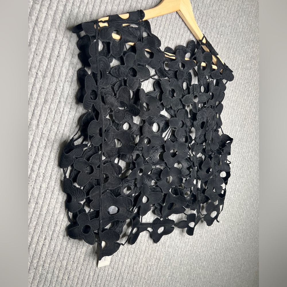 Anthropologie Black Floral Cutout Cropped Top